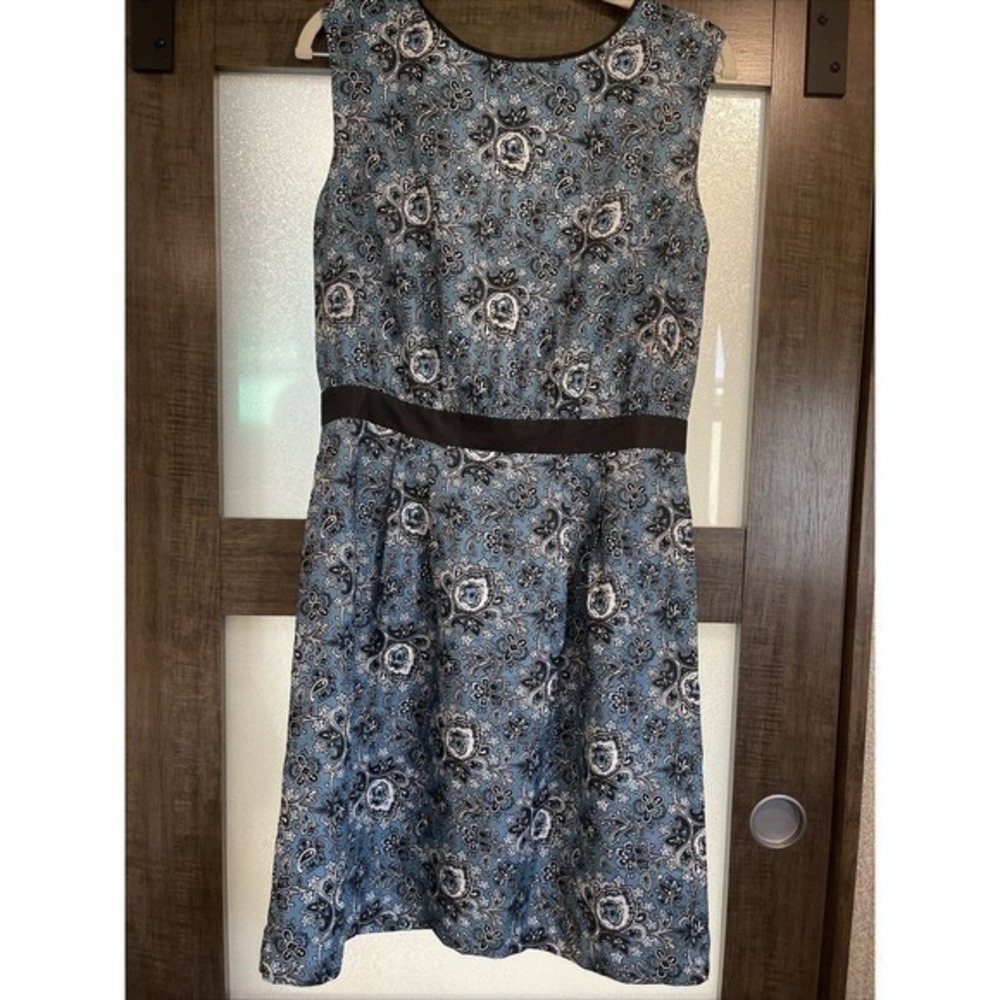 Ann Taylor LOFT Dress Women's Size‎ 4Tall Blue Paisley Silky Dressy Preppy